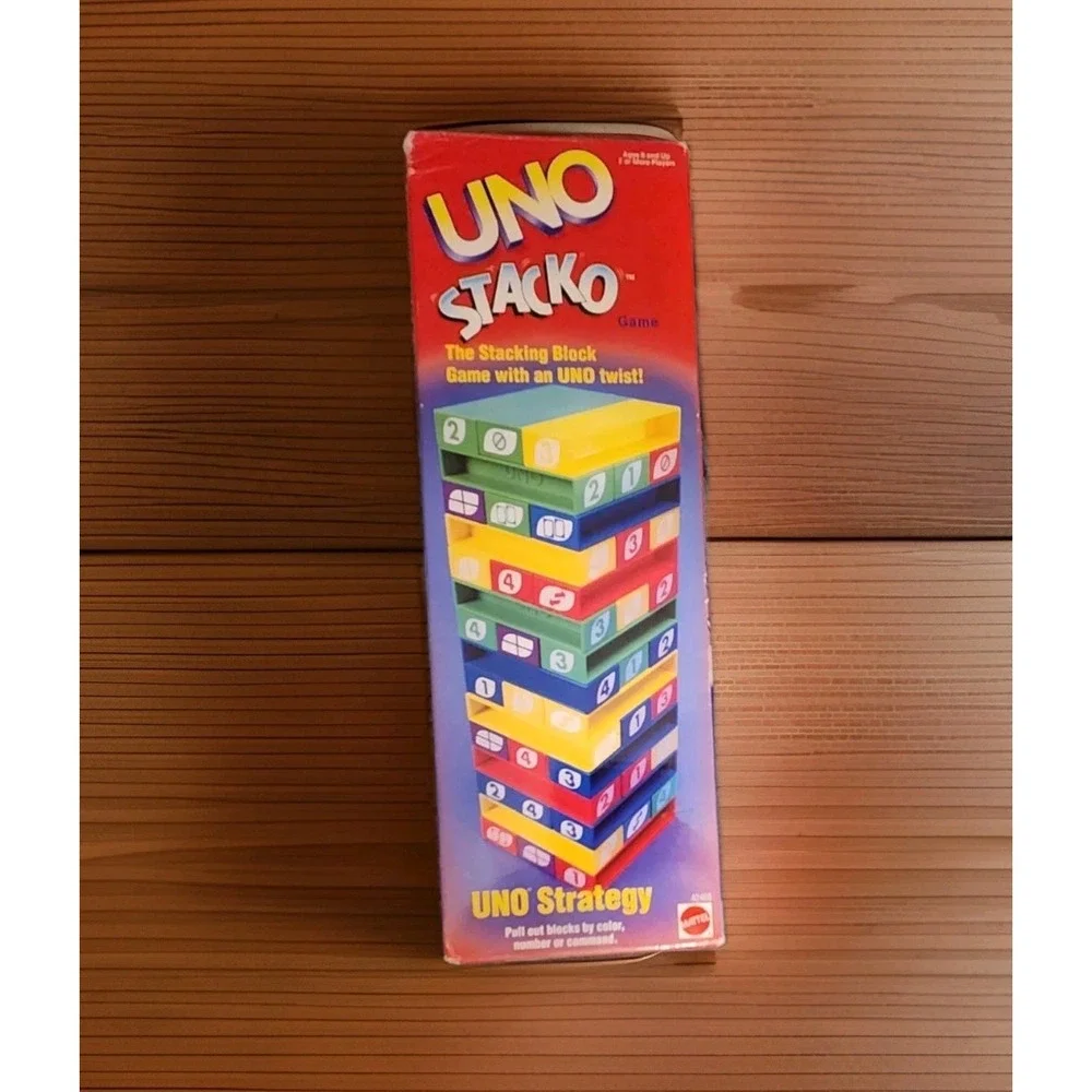 Vintage Uno Stacko Game EUC  Complete Mattel 1999‎ Stacking Blocks Game